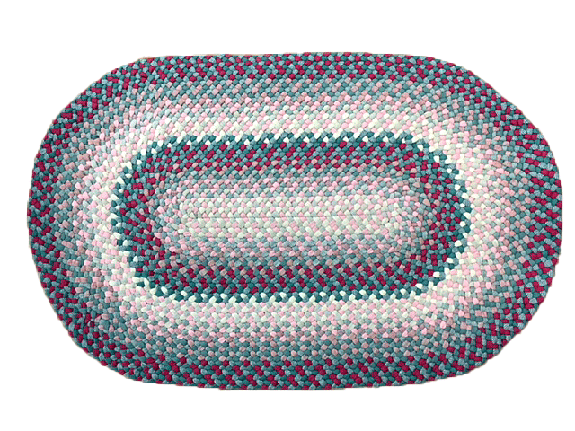2' x 3'1 Teal & Pink Wool Oval Braided Rug